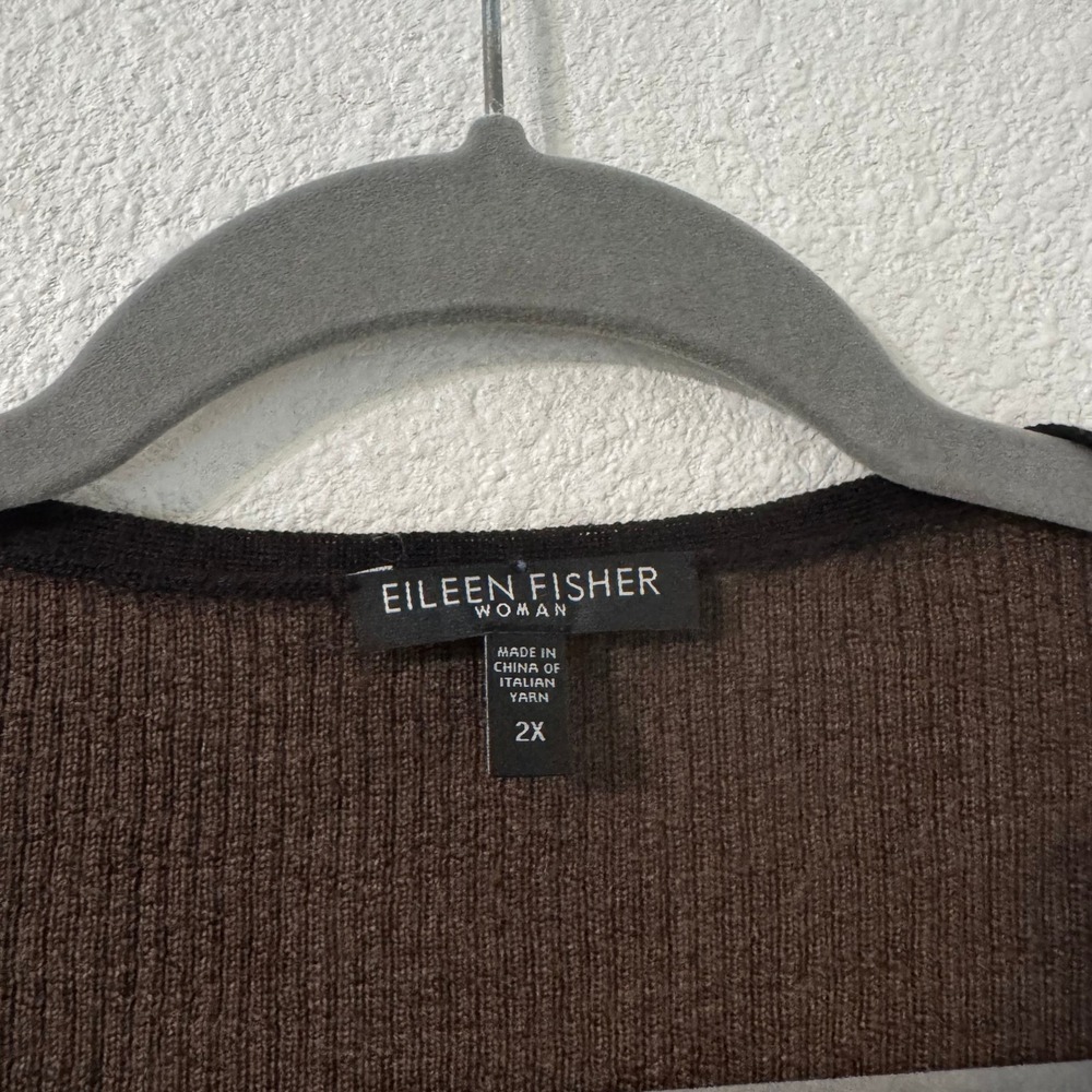 Eileen Fisher Women 2X Tunic Sweater Brown Merino Wool Long Sleeve Minimalist - Picture 2 of 6